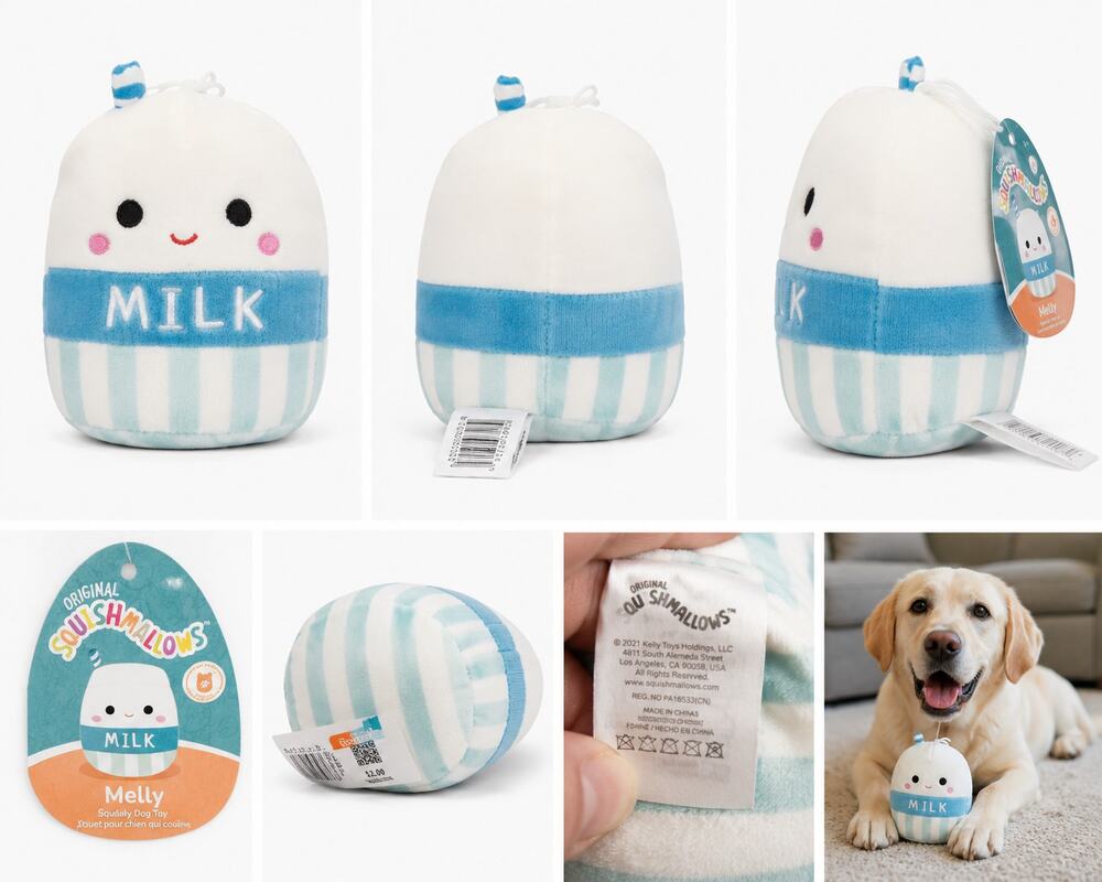 Squishmallows Melly Milk Squeaky Dog Toy Plush – Soft Pet Toy – New With Tags